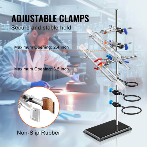 Beefy Lab Stand Support For Chemistry Lab, Heavy Duty Retort Stand With 23.6 Inch Rod And 8.3 By 5.7 Inch Cast Iron Base, adjustable clamps