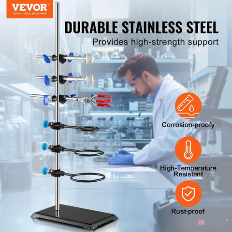 Beefy Lab Stand Support For Chemistry Lab, Heavy Duty Retort Stand With 23.6 Inch Rod, Stainless Steel, in a laboratory setting