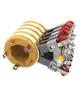 Heavy Duty Five Way Thickened Conductive Slip Ring Assembly with Multiple Inner Diameters, Cylindrical Connectors, Side View