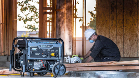 Heavy Duty Portable Dual Fuel Generator With Electric Start Delivers 12,000 Peak Watts And 9,500 Rated Watts On Gas at worksite