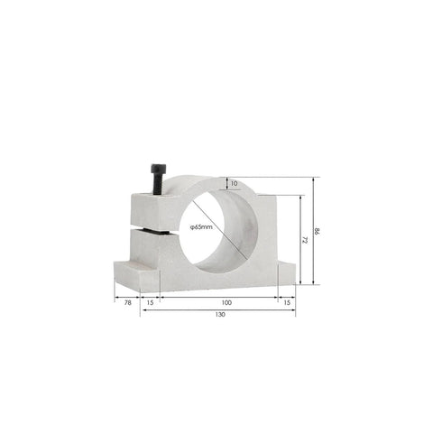 Holder for Heavy Duty ER16 Spindle Motor Kit 65x258mm with air cooling, for securing spindle, dimensions labeled, sturdy construction.
