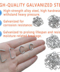 Close-up of galvanized steel rings from Pro Grade Heavy Duty Hog Ring Pliers Kit for auto upholstery and DIY projects.