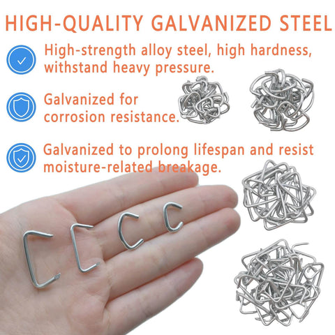 Close-up of galvanized steel rings from Pro Grade Heavy Duty Hog Ring Pliers Kit for auto upholstery and DIY projects.