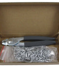 Heavy Duty Hog Ring Pliers Kit With 150 Galvanized Hog Rings, Spring Loaded Jaws And Cushioned Non Slip Grips in cardboard box