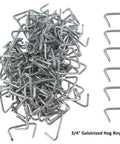 Pile of 3/4 inch galvanized hog rings from Heavy Duty Hog Ring Pliers Kit with 150 Galvanized Hog Rings, Spring Loaded Jaws And Cushioned Non Slip Grips.