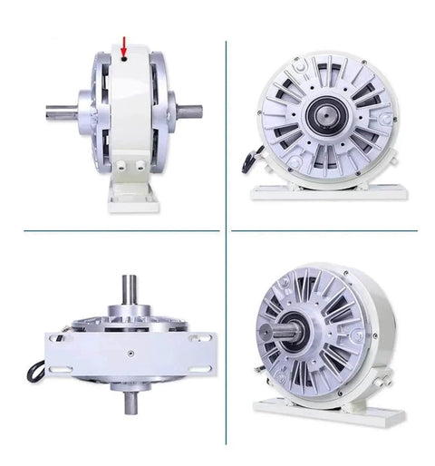 Magnetic Particle Clutch Dual Shaft With Magnetic Powder Brake 24V for heavy duty torque control, front and side views shown.