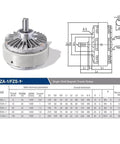 Diagram and specifications of Magnetic Particle Brake FZ50A-1 5 kg Holding Force, 24V Heavy-Duty Industrial Brake