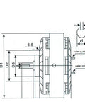 Technical drawing of Top Notch Shaft Magnetic Particle Clutch with 20 kg capacity and 200 Nm torque, detailed dimensions visible.