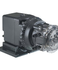 Beefed-Up Heavy Duty Peristaltic Pump 4.3-85 GPD at 25 PSI, compact design, transparent durable construction, side view