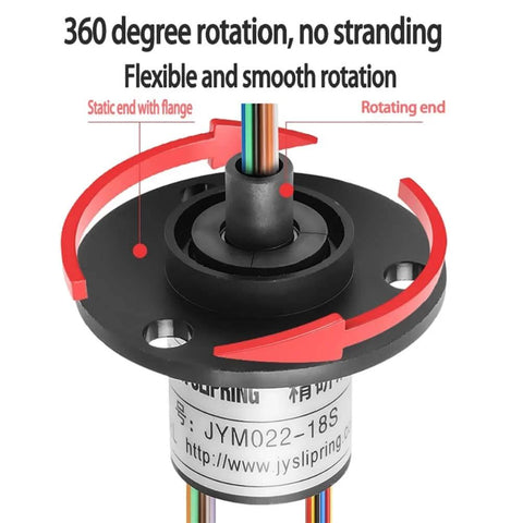 Pro Grade Heavy Duty Slip Ring Connector For Power And Signal Transmission 3 Wires 10A Capacity 22mm Diameter showing 360-degree rotation