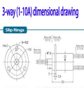 Pro Grade Heavy Duty Slip Ring Connector for power and signal, 3 wires, 10A, 22mm diameter, gold contacts, dimensional drawing