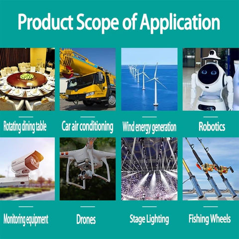 Pro Grade Heavy Duty Slip Ring Connector applications in dining, cars, wind turbines, robots, surveillance, drones, stage lighting, fishing.