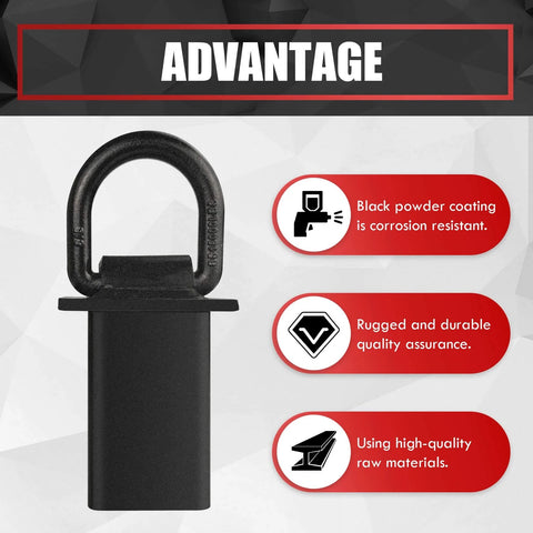 4-Piece 18,000-Lb Heavy-Duty Removable D Ring Stake Pocket Tie-Down Kit advantages with corrosion-resistant black powder coating