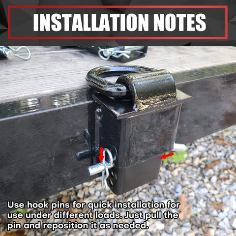 Close-up of 4-Piece 18,000-Lb Heavy-Duty Removable D Ring Stake Pocket Tie-Down Kit installed on a trailer stake pocket.
