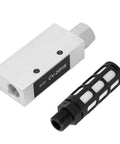 Vacuum Generator With Silencer And Aluminum Alloy Valve, 2.0mm Ejector, Rp1/4 Inlet, shown in two-piece design