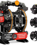 Air Operated Diaphragm Pump AODD For Waste Oil, Double Pneumatic Transfer, Aluminum Body With Nitrile Seals, Front View