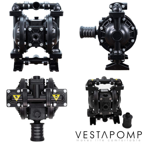 Air Operated Diaphragm Pump AODD for Waste Oil, Double Pneumatic Transfer, Aluminum Body with Nitrile Seals, 1 Inch Discharge