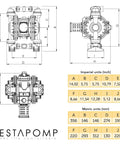 Technical diagram of Air Operated Diaphragm Pump AODD For Waste Oil, Double Pneumatic Transfer, 1 Inch Discharge with dimensions