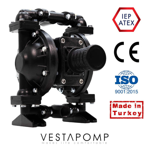 Air Operated Diaphragm Pump AODD For Waste Oil, Double Pneumatic Transfer, 1 Inch Discharge, Aluminum Body With Nitrile Seals, 40 GPM