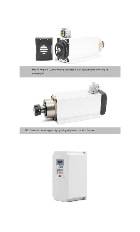 Beefy 3.5kW ER25 Spindle Kit With 4 Ceramic Bearings, Square Spindle, ER25 Collets, 4kW 220V Frequency Drive displayed in parts