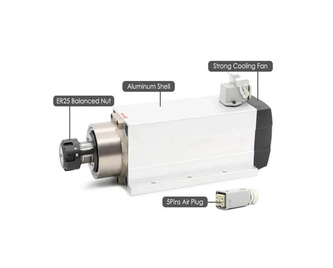 Beefy 3.5kW ER25 Spindle Kit With 4 Ceramic Bearings, Square Spindle, ER25 Collets, 4kW 220V Frequency Drive, 300Hz, front view