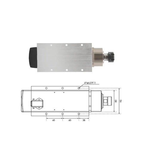 Beefy 3.5kW ER25 Spindle Kit With 4 Ceramic Bearings shown with technical drawing specifications for CNC router milling.