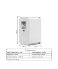 Dimensions and tech specs of 4kW 220V frequency drive from Beefy 3.5kW ER25 Spindle Kit with square spindle, ER25 collets, 300Hz.