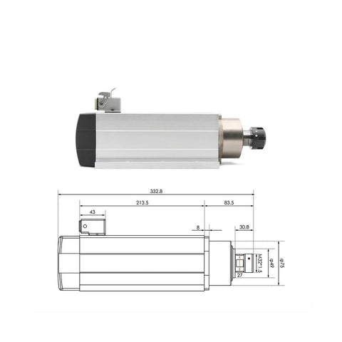 Beefy 3.5kW ER25 Spindle Kit With 4 Ceramic Bearings, Square Spindle, ER25 Collets, And A 4kW 220V Frequency Drive, 300Hz