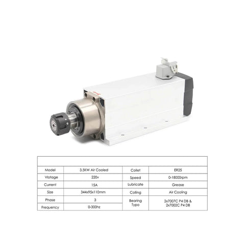 Front view of Beefy 3.5kW ER25 Spindle Kit With 4 Ceramic Bearings, Square Spindle, ER25 Collets, And A 4kW 220V Frequency Drive 300Hz