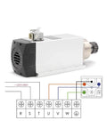 Beefy 4.5kW ER32 air cooled CNC spindle motor 220V and 380V, square spindle with ceramic ball bearings, wiring diagram included