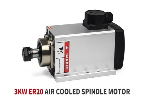 Beefy Air Cooled Spindle Motor 3KW ER20 With Ultra Low Runout 0.01mm shown from side view, highlighting four bearing design.