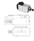 Beefy Air Cooled Spindle Motor 3KW ER20 With Ultra Low Runout 0.01mm showing design dimensions and details