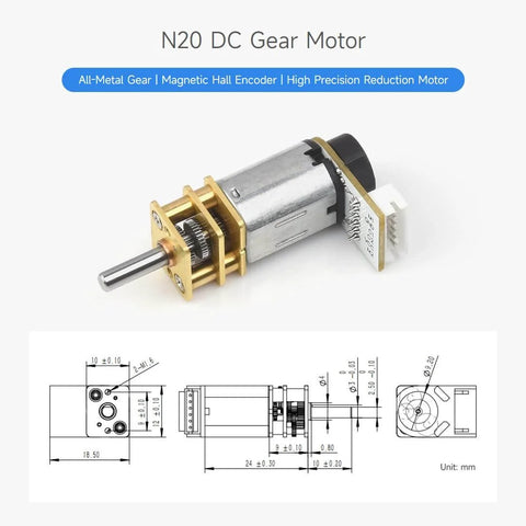 N20 DC Gear Motor With All Metal Gearbox And Magnetic Hall Encoder For High Precision Reduction Includes L Shaped 6 Pin Connector