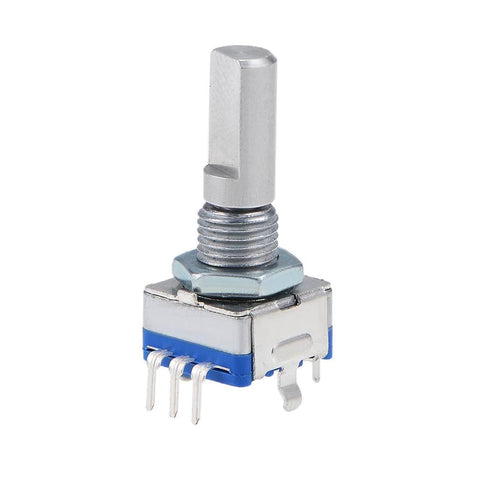 Close-up of 360 Degree Rotary Encoder With Switch EC11 Digital Potentiometer Module, 5 Pins, 20mm D Shaft, DIY Friendly, 5V Operation