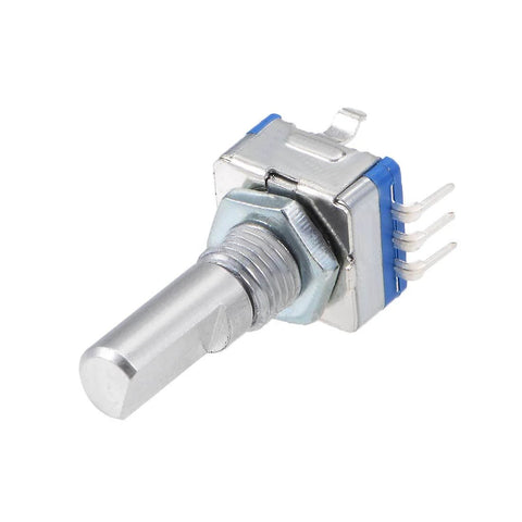 Close-up of a 360 Degree Rotary Encoder With Switch EC11 Digital Potentiometer Module, 5 Pins, 20mm D Shaft, DIY Friendly