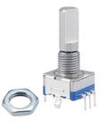 360 Degree Rotary Encoder With Switch EC11 Digital Potentiometer Module, 5 Pins, 20mm D Shaft, metal nut, front view