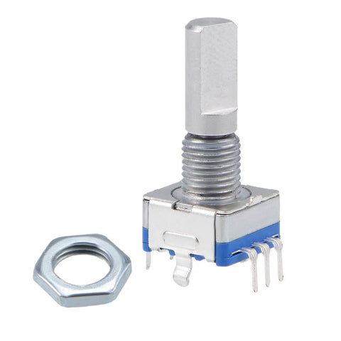 360 Degree Rotary Encoder With Switch EC11 Digital Potentiometer Module, 5 Pins, 20mm D Shaft, metal nut, front view