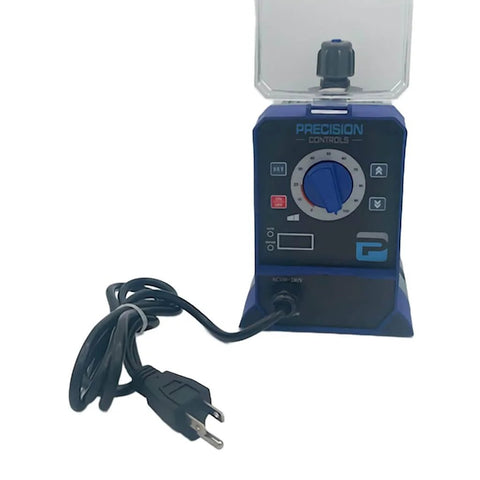 Front view of Beefy Heavy Duty High Pressure Diaphragm Metering Chlorine Water Pump with adjustable controls and power cord