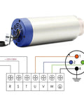 Air Cooled Spindle Motor 2.2KW ER20 With Beefed Up Ceramic Ball Bearings and wiring diagram for installation.