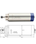 Beefed Up 1.5kW ER11 CNC Spindle, Air Cooled, 24,000 RPM, 65x204mm with technical diagram showing design and measurements.