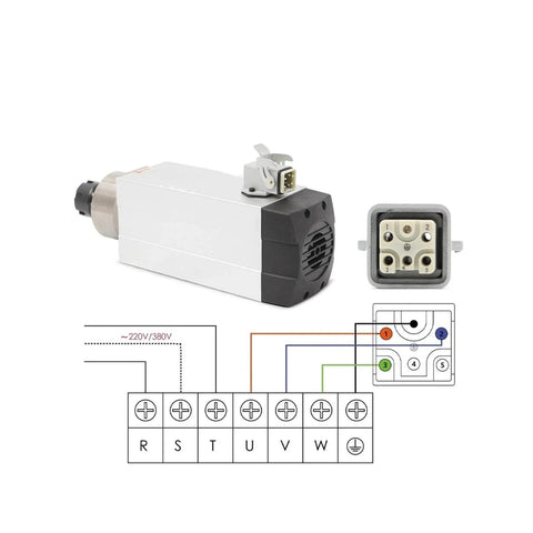 2.2kW ER25 CNC Spindle With 18000 RPM And 300 Hz Air Cooled Four Ceramic Ball Bearings, square mount, wiring diagram