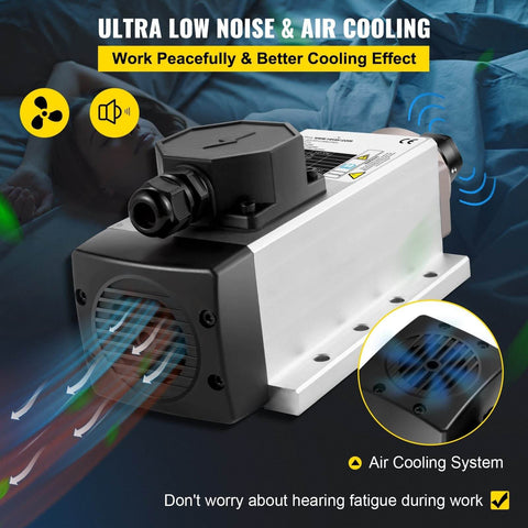 2.2KW CNC Spindle Motor With ER20 Collet Square Air Cooled High Speed CNC Router Spindle shown with air cooling system