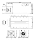 Technical drawing of 3.5kW ER20 CNC Spindle Motor Air Cooled 220V/380V Four Bearings With 0.01mm Runout for routers and mills.