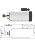 Side view of 3.5kW ER20 CNC Spindle Motor Air Cooled 220V/380V Four Bearings With 0.01mm Runout, including detailed dimensions.