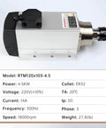 Powerful 4.5 KW Air Cooled Spindle Motor For CNC Router Milling And Engraving 18000 RPM High Speed ER32 Collet Four Bearings