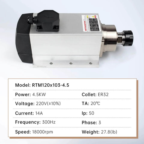 Powerful 4.5 KW Air Cooled Spindle Motor For CNC Router Milling And Engraving 18000 RPM High Speed ER32 Collet Four Bearings
