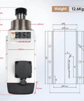 Diagram of Powerful 4.5 KW Air Cooled Spindle Motor for CNC, with dimensions and specs visible, showing front view.