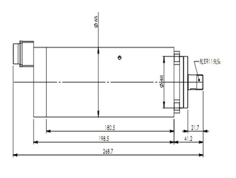 Technical drawing of 65mm 800W Four Bearing High Speed Electric Spindle Motor for CNC Machines Air Cooled details