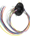 Close-up of High Speed Ball Conductive Slip Ring 12 Wire 2A Collector Ring for rotating joints, showing colorful wires.