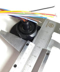 Close-up of High Speed Ball Conductive Slip Ring 12 Wire 2A Collector Ring measured with caliper, showing wire detail.